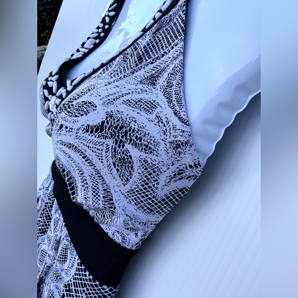 Style & Co. Black & White Beaded Paisley Print Maxi Dress Size PL - Picture 5 of 10